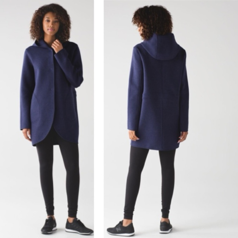Lululemon City Bound Wrap Hood Jacket Coat Reversible Cinch Waist Indigo Minimal